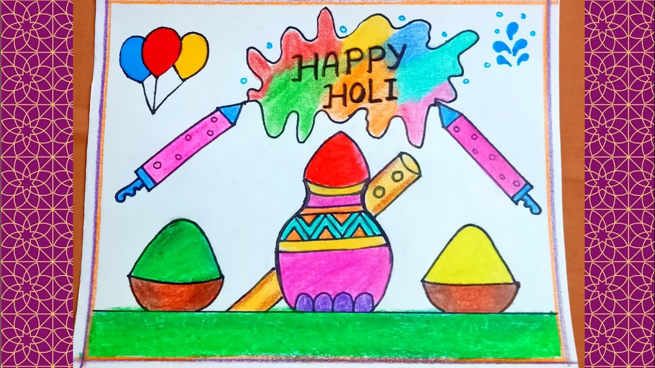 Holi special drawing easy/Holi poster drawing #Happy holi drawing/ Holi festival drawing/Holi hai