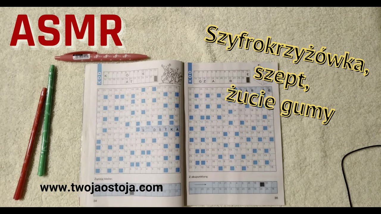 ASMR PL - Rozwiązywanie krzyżówki, szept, żucie gumy, chewing gum, solving a crossword puzzle, szept