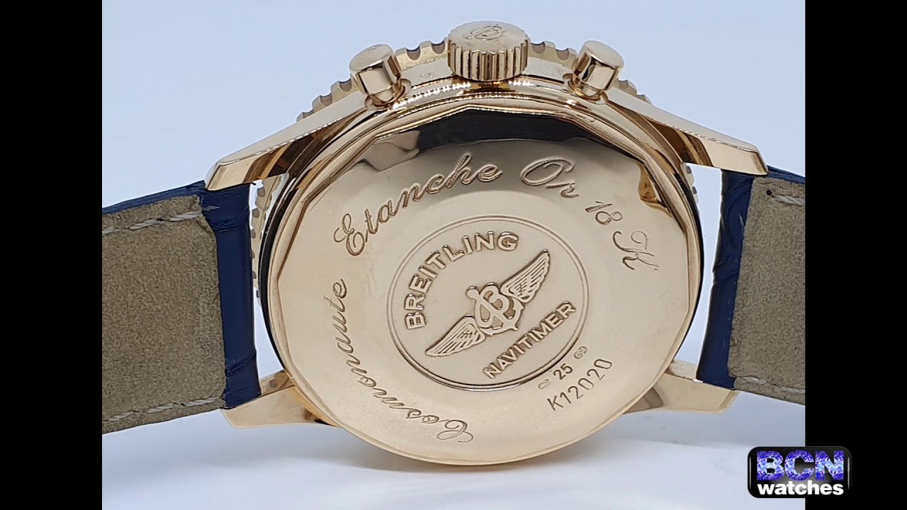 Breitling Navitimer Cosmonaute Lemania 18k gold RARE BLUE DIAL. K12020