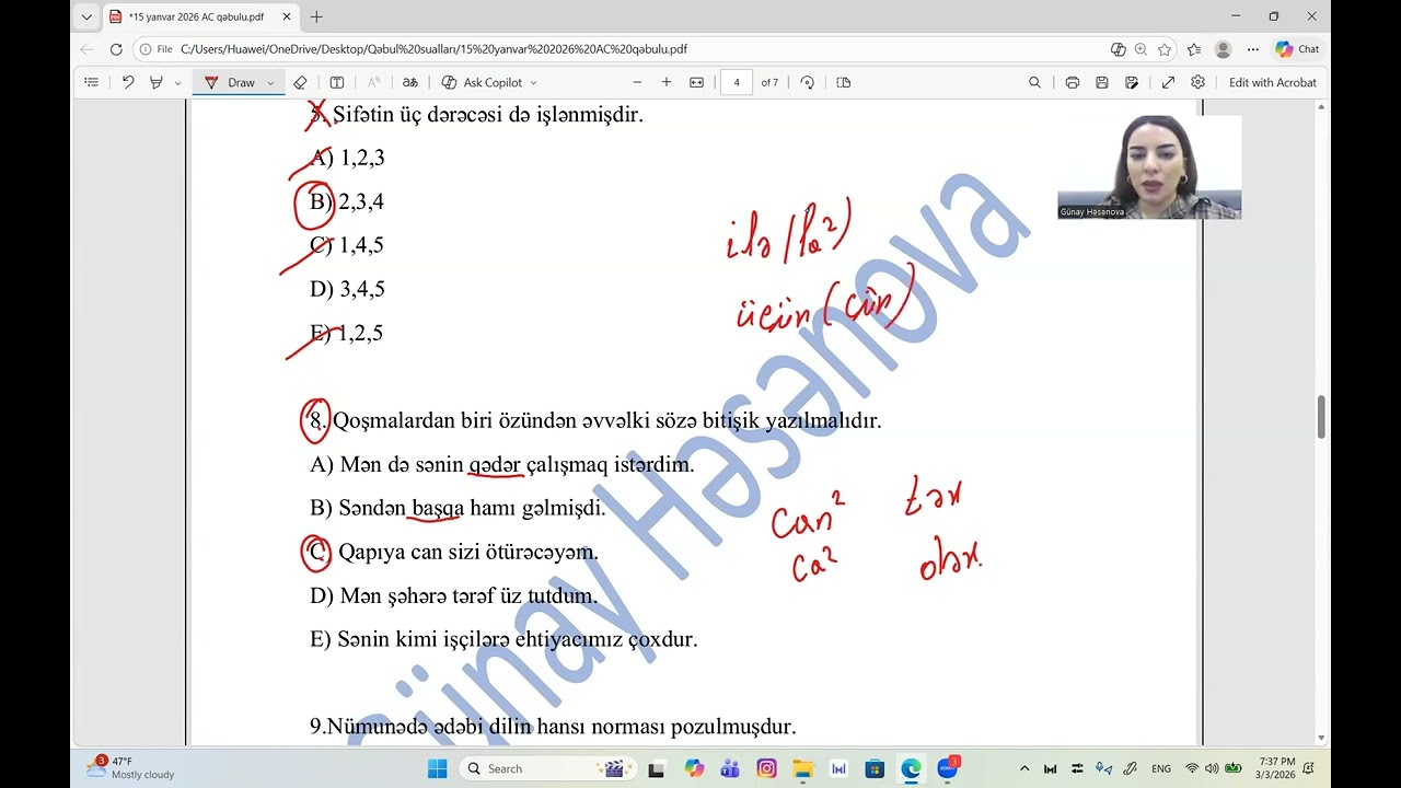 AC KATEQORİYASI ÜZRƏ YANVAR AYINDA KEÇİRİLMİŞ DÖVLƏT QULLUĞU QƏBUL SUALLARININ İZAHI