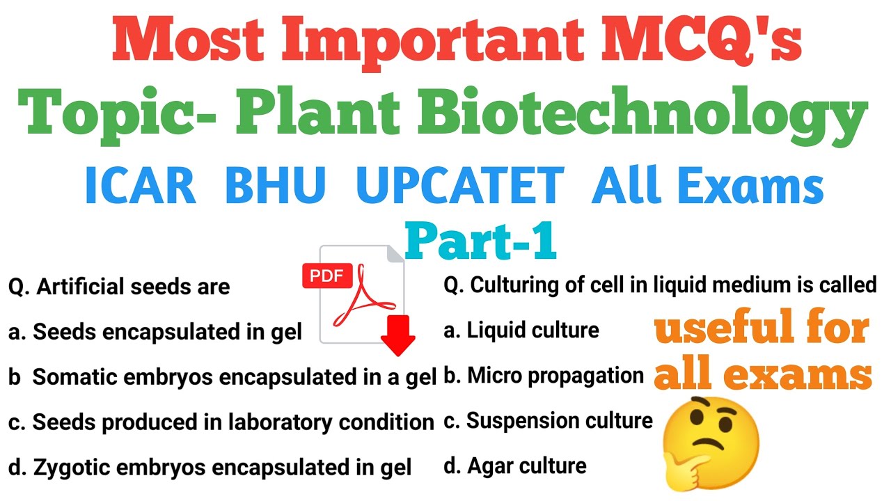 Plant biotechnology important MCQs with answer part 1