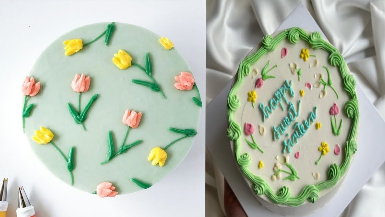 Simple Floral Cake Decoration With Fluffy Cream| Sister Birthday Cake