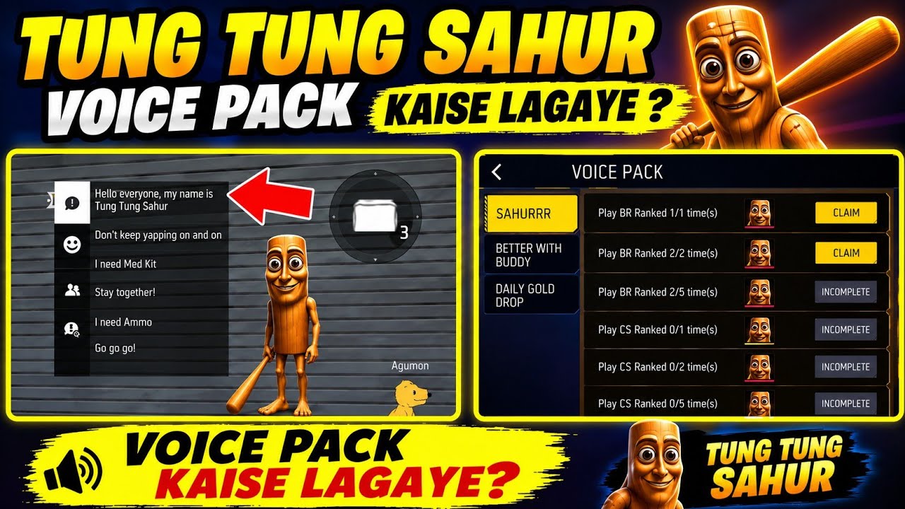 How to Equip the Tung Tung Sahur Voice Pack in Free Fire | How to Use the New Voice Pack in BR & ...