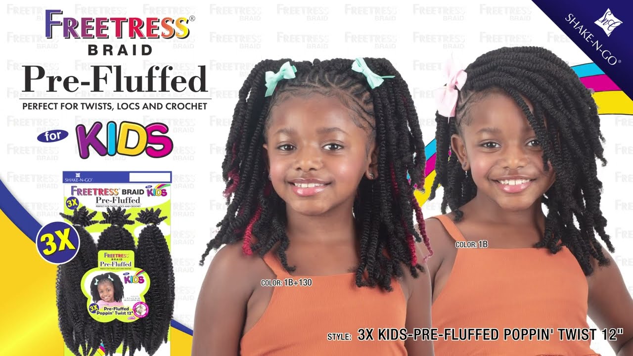 Freetress Kids Crochet Braid - 3x kids Pre-Fluffed Poppin' Twist 12