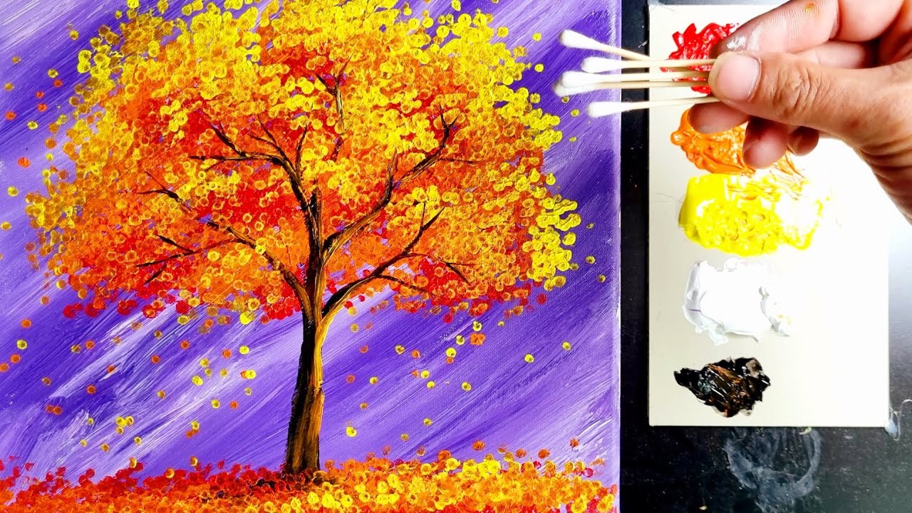 Instructions for painting with cotton swabs / Acrylic watercolor painting techniques