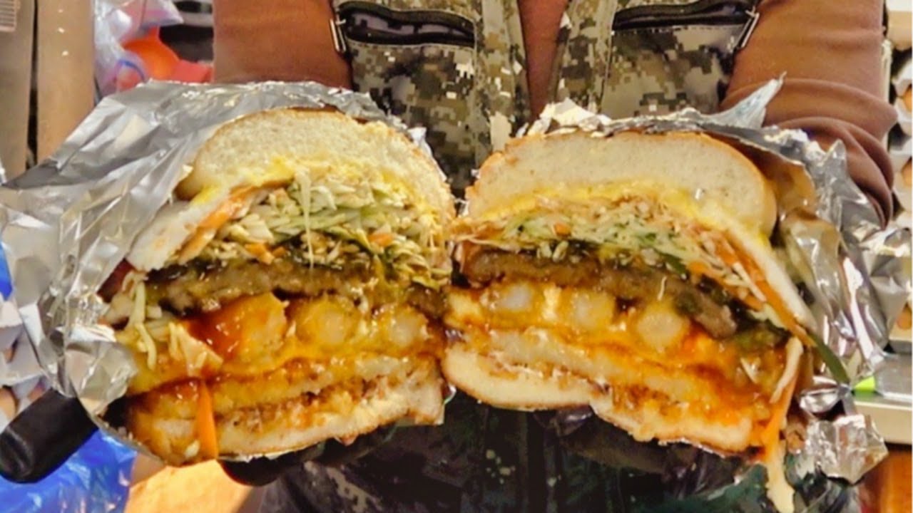 Gigantyczny szalony burger za 5 USD - kompilacja koreańskich hamburger&oacute;w ulicznych