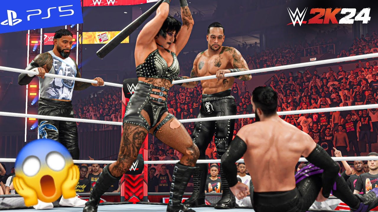 WWE 2K24 - Rhea Ripley Jey Uso & Damian Priest Wreck Finn Balor | PS5