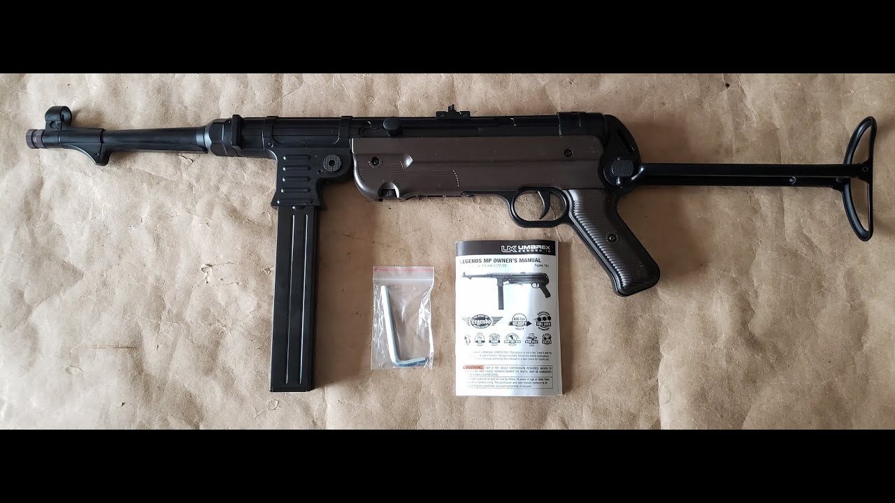 Table top view of the Umarex Legends MP 40 CO2 BB air gun.