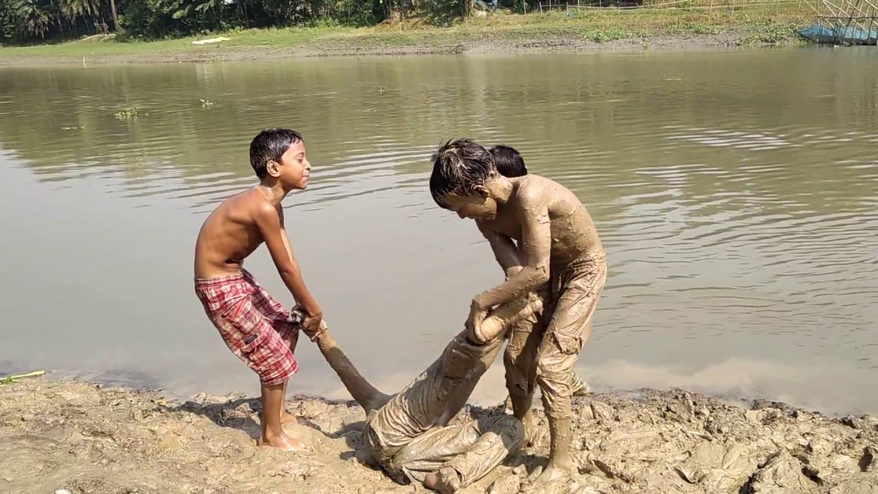 WWW Wrestling in mud village boy