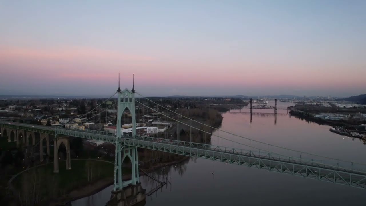 Beautiful Portland Area, At sunset with Art Deco Bridge as focus,