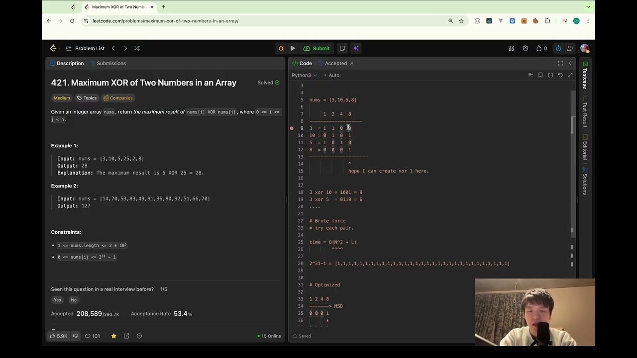 421. Maximum XOR of Two Numbers in an Array (LeetCode Explained) # Suffix HashSet