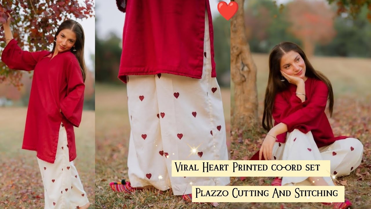 Most Viral ❤️ Hania Amir Inspired Heart Printed Co-ord Set Dress Cutting & Stitching/Eid Special ✨