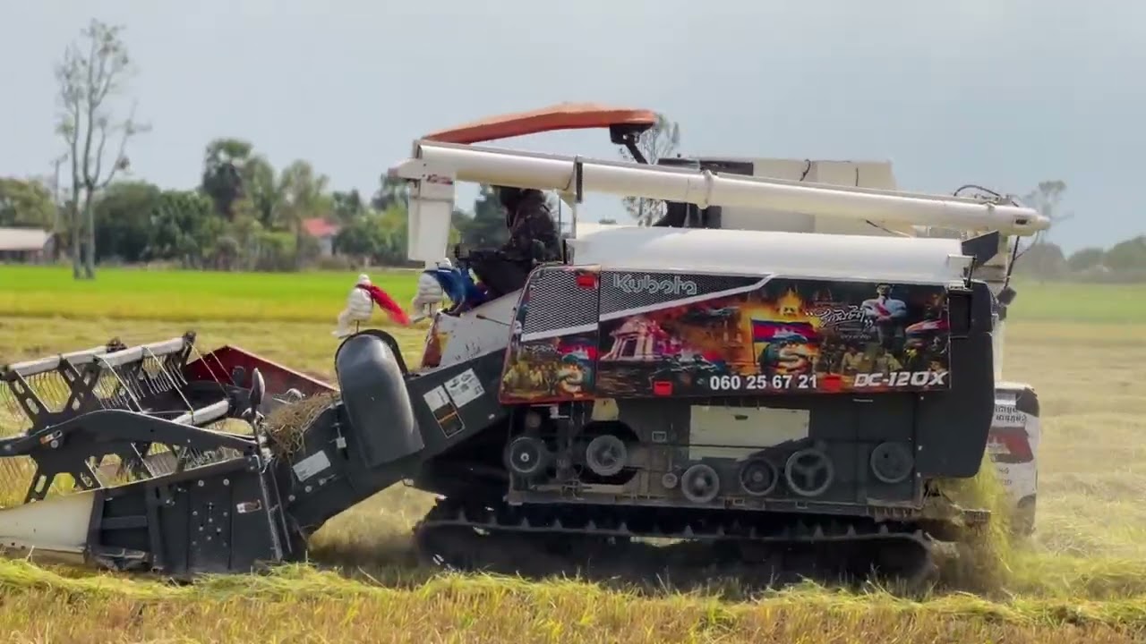 Tractor Kubota dc-108x rice harvesting machine / ម៉ាស៊ីនច្រូតស្រូវ / Tractor Khmer