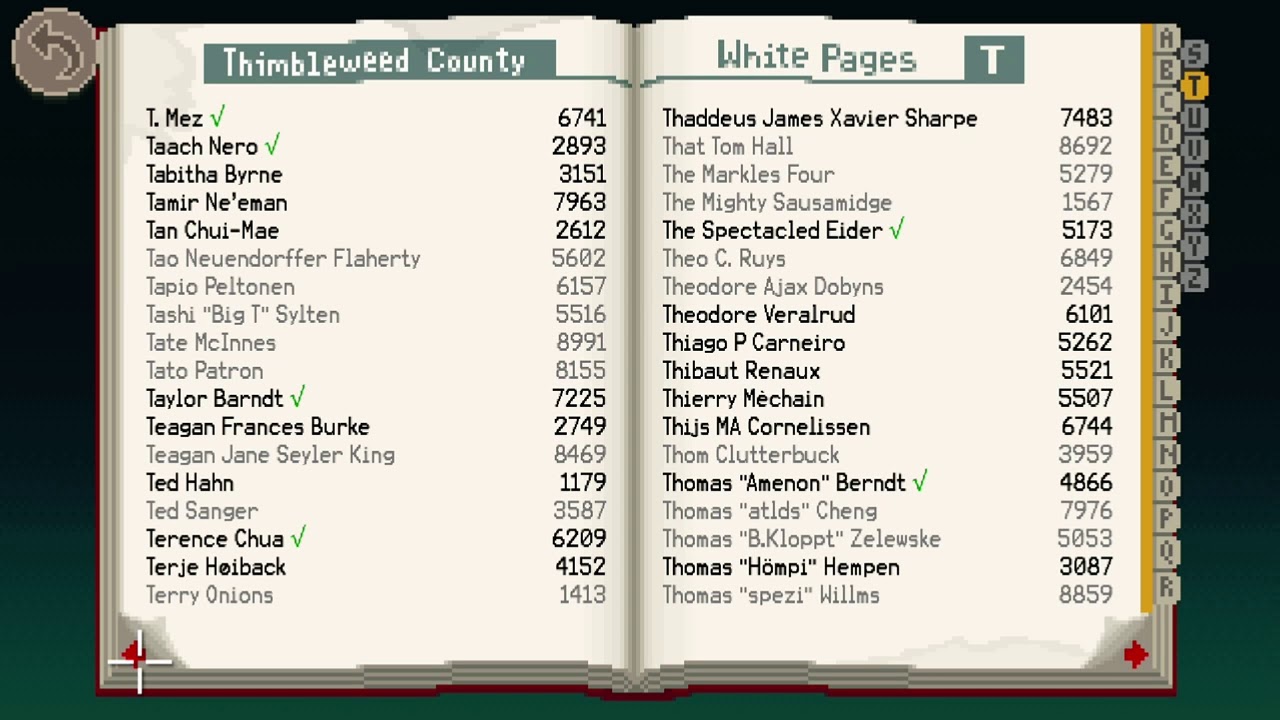 Funny phone numbers from Thimbleweed Park