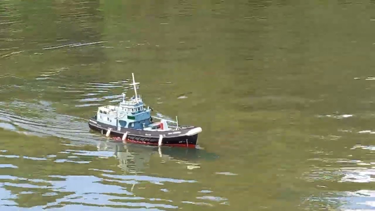 Helston boating lake with my model ship sailing 