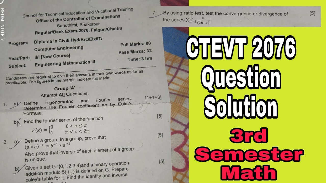CTEVT Diploma 2076 Math question solution ||3rd Semester math || Ratio test 2076 question solution