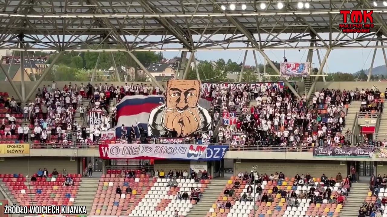 Oprawy Podbeskidzia Bielsko-Biała na meczu z Polonią Warszawa 14.04.2024
