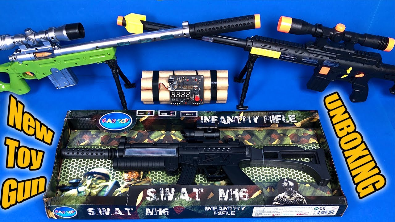 NEW TOY RIFLE UNBOXING !!! Realistic Time BOMB & S.W.A.T. M16 Toy Gun - Infantry Rifle