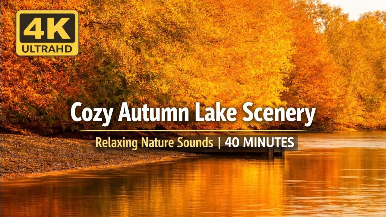 Cozy Autumn Lake Scenery 🍁 | Relaxing Nature Sounds | 4K Ultra HD (40 Minutes)