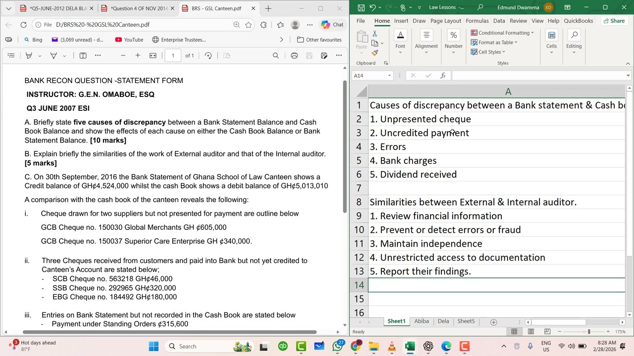GSL - Canteen Bank Rec Statement