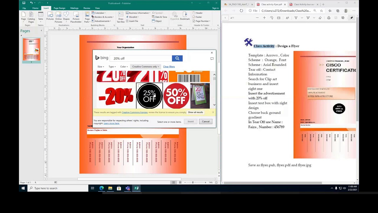 Microsoft publisher 2016 tutorial: Demonstration on designing flyer from Template