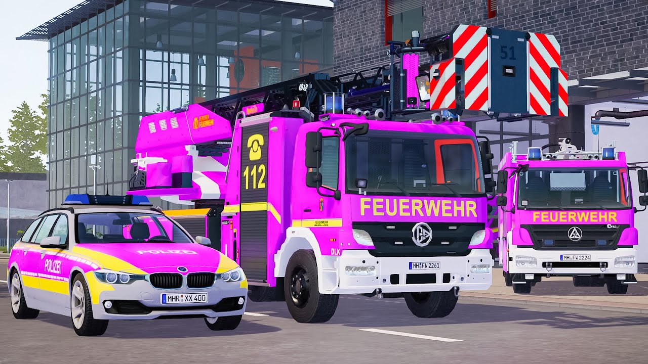 Pink Emergency Call 112 - Bonn Police and Fire Brigade Truck Rapid on Duty! 4K