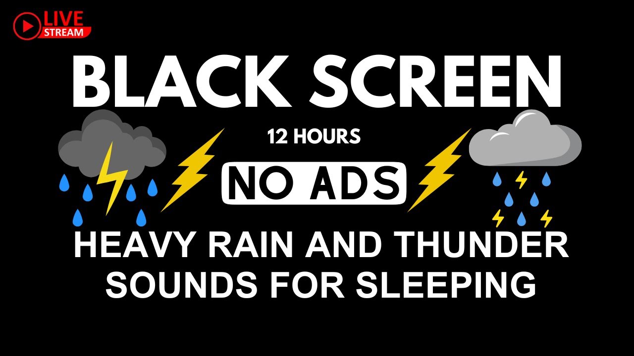 🔴 Heavy Rain and Thunder Sounds for Sleeping - Black Screen | Peaceful Sleep Rain, Live Now