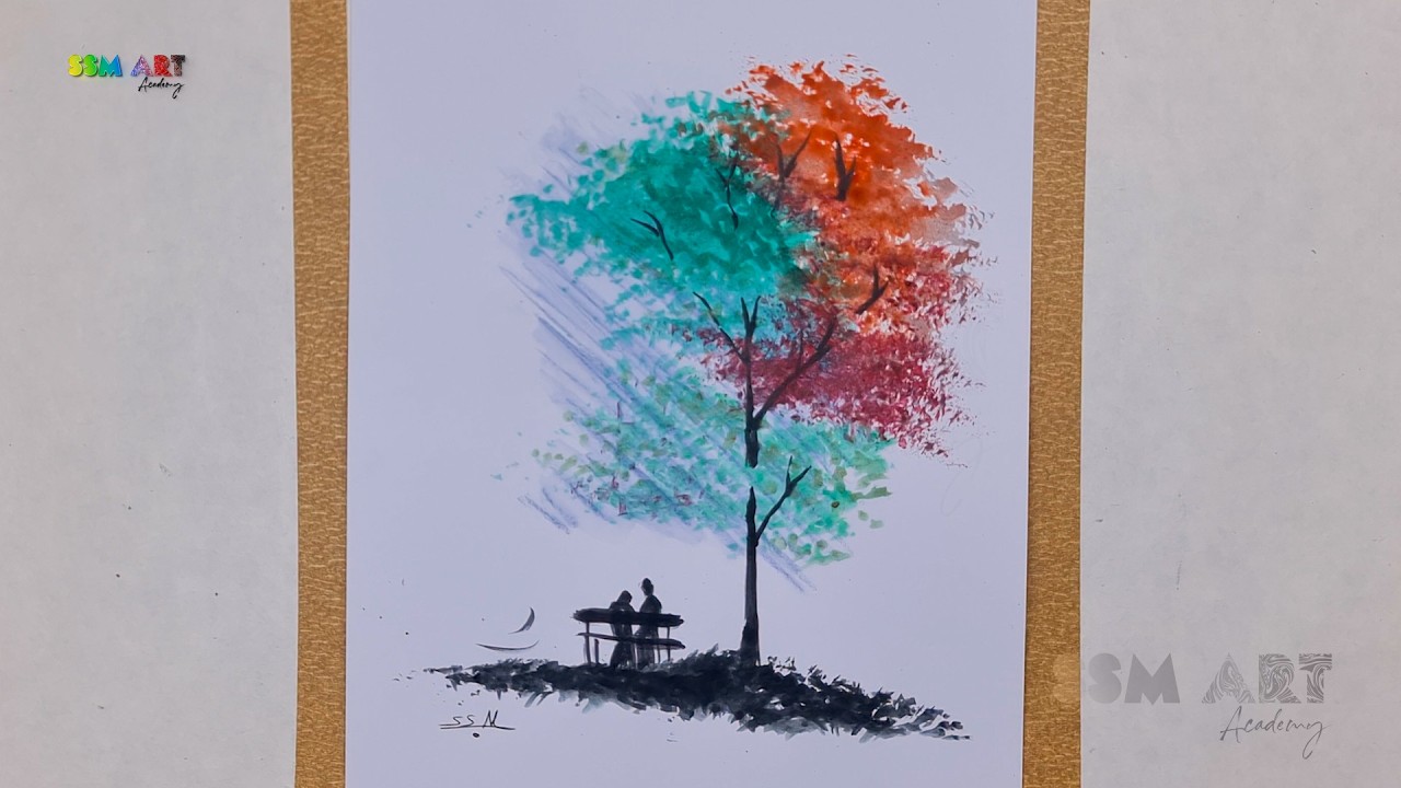 Soulful Watercolor Tree: Two Seasons in One Masterpiece | SSM Art