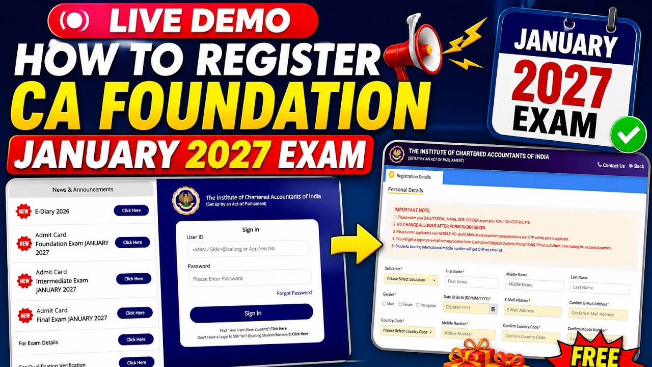 CA Foundation January 2027 Registration Full Process | Step by Step Live Demo + ICAI Free Books