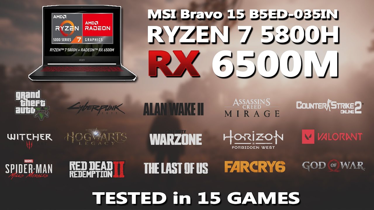 MSI BRAVO 15 - Ryzen 7 5800H + RX 6500M Gaming Benchmak Test in 2024 | Tested in 15 Games |