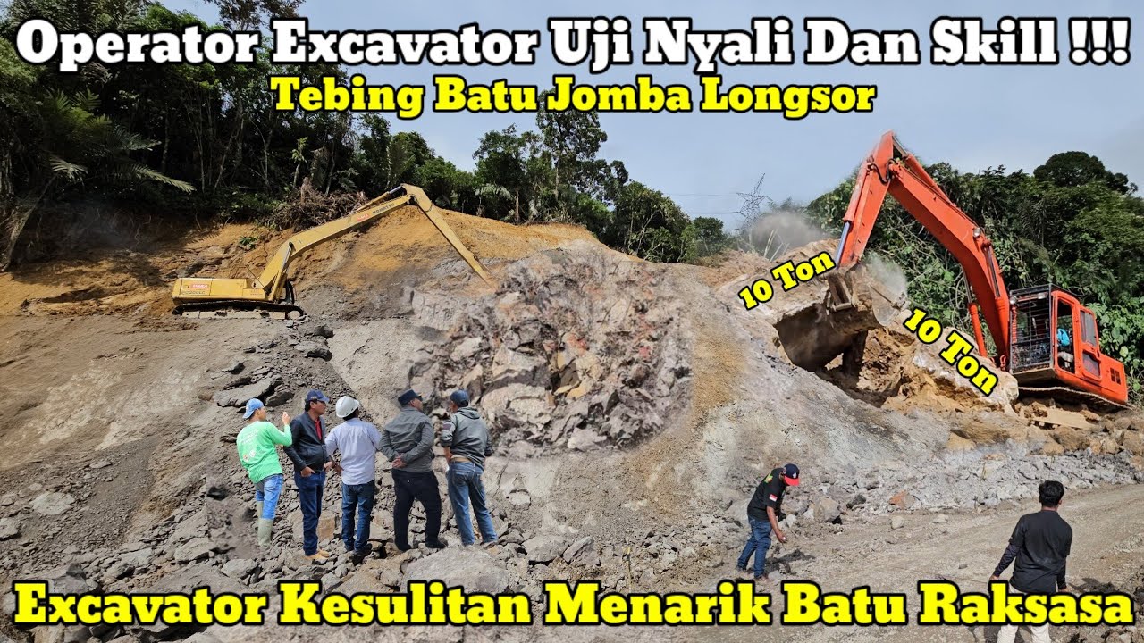 Operator Uji Nyali Dan Skill || Excavator Kesulitan Menarik Batu Raksasa Di Tebing Batu Jomba