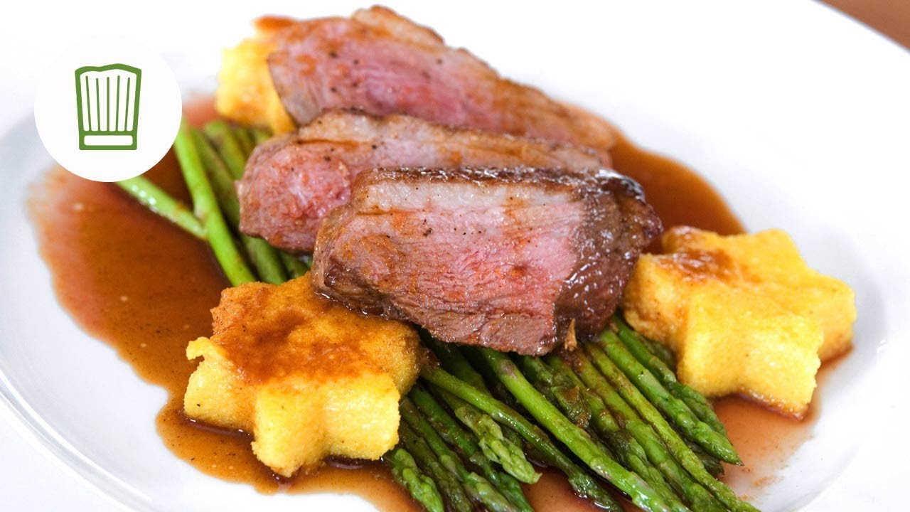 Entenbrust in Orangen-Ingwersauce mit Polentasternen und grünem Spargel | Chefkoch.de