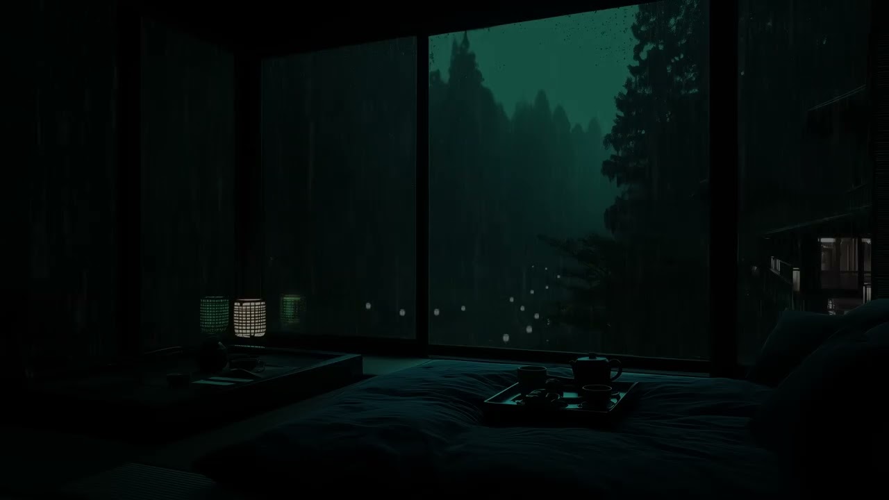 Gentle Rain in a Dark Bedroom | No Ads | Forest Night Ambience for Deep Sleep & Relaxation