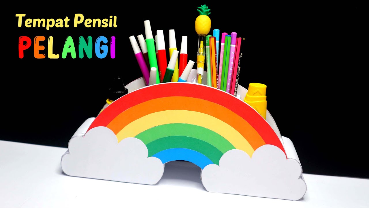 Tutorial Tempat Pensil bentuk Pelangi dari Kardus Bekas dan Kertas Warna !  Rainbow pencil holder