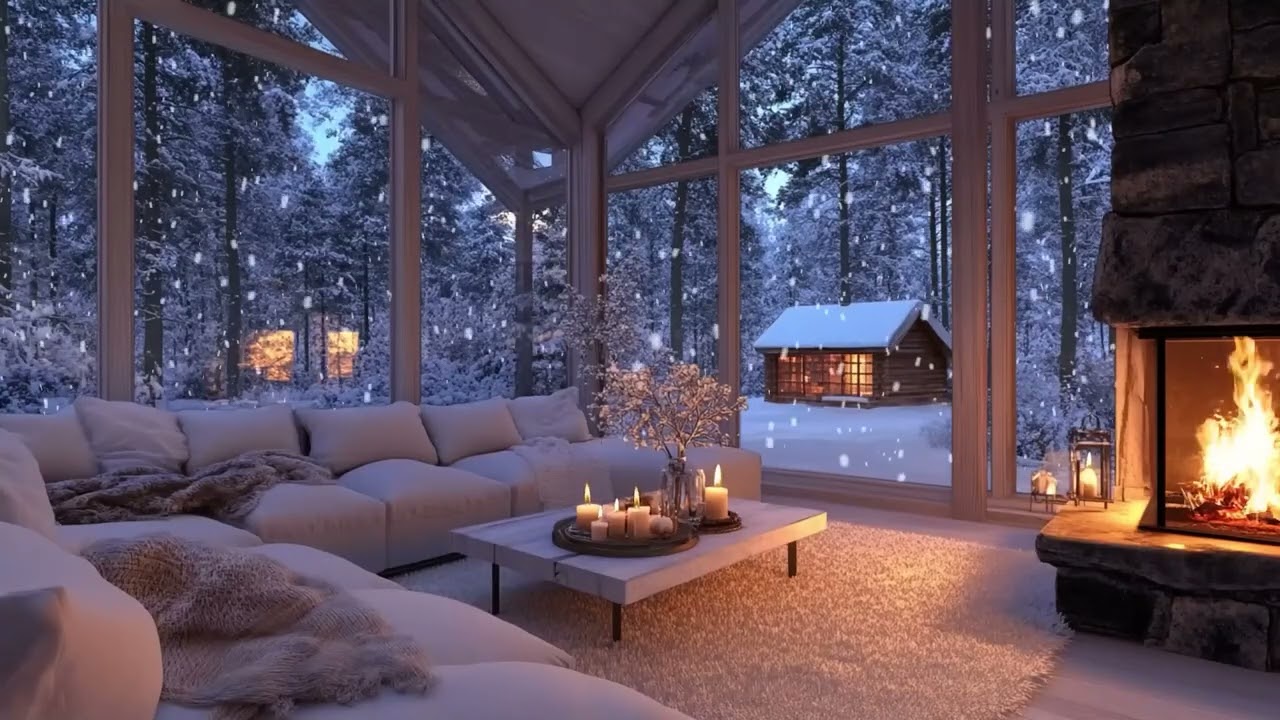 ❄️🤍 Peaceful White Lounge Piano | Cozy Fireplace & Snow Night 3 Hours | Relax Study Work Meditation