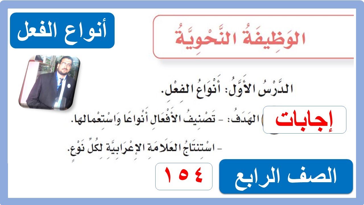 الوظيفة النحوية أنواع الفعل للصف الرابع الابتدائي لغتي الفصل الدراسي الاول