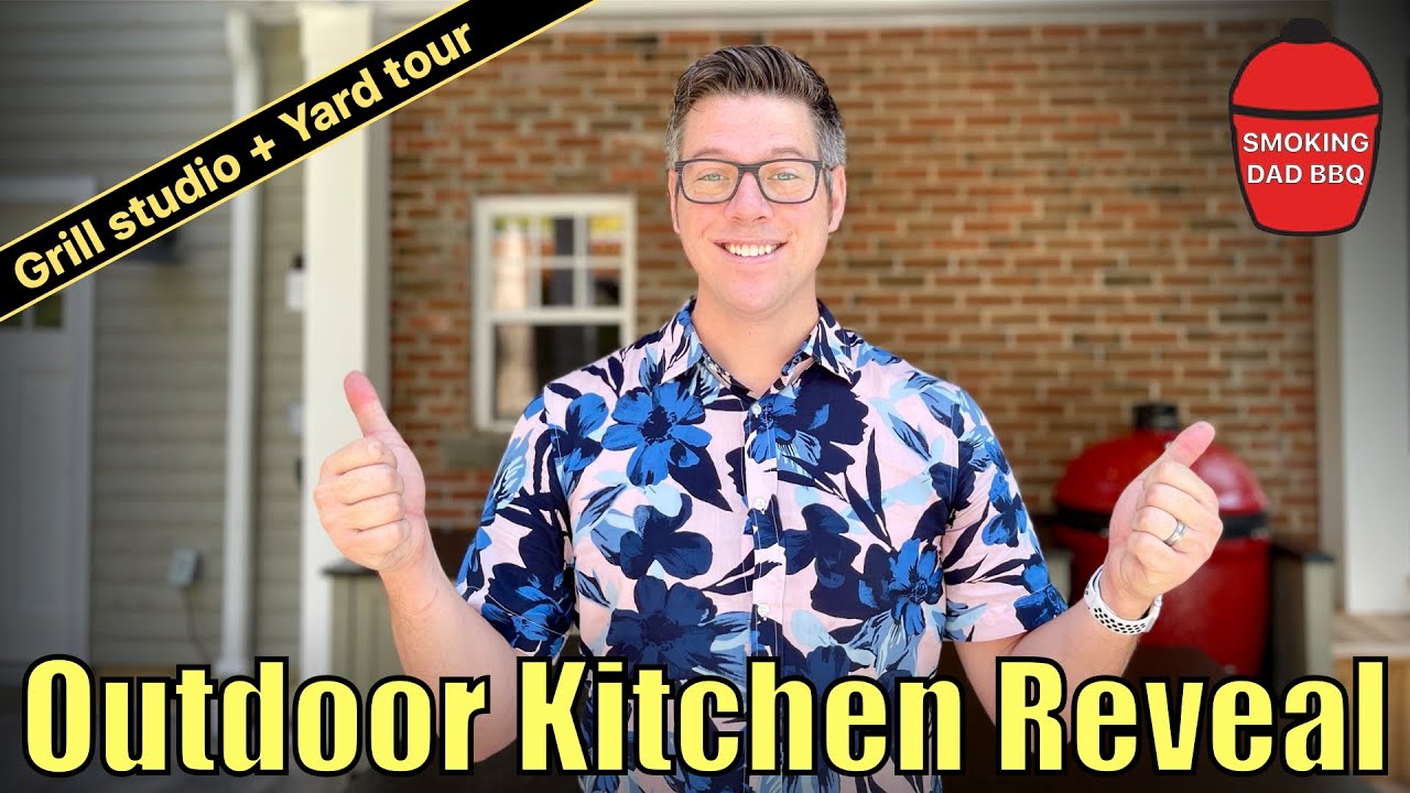 Its FINALLY finished! TOUR of my outdoor kitchen grill studio, yard and BBQ table design