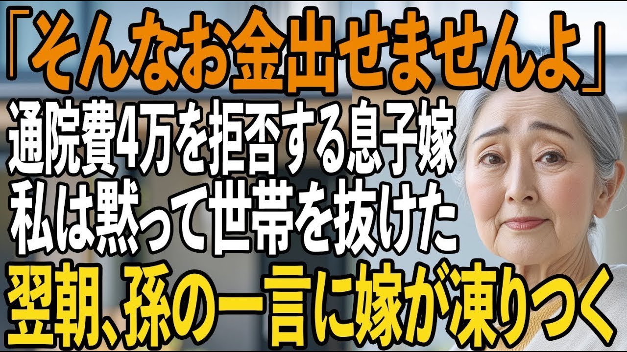 通院費4万円すら貰えず黙って世帯離脱した私。翌朝、孫の「おばあちゃんは？」の一言で息子嫁が凍りついたワケとは【シニアライフ】【60代以上の方へ】