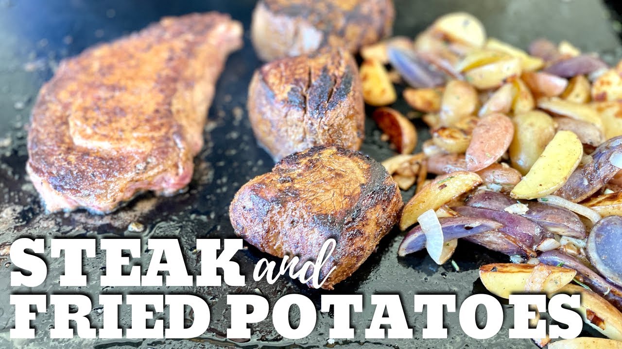 Steak and Fried Potatoes on the Griddle