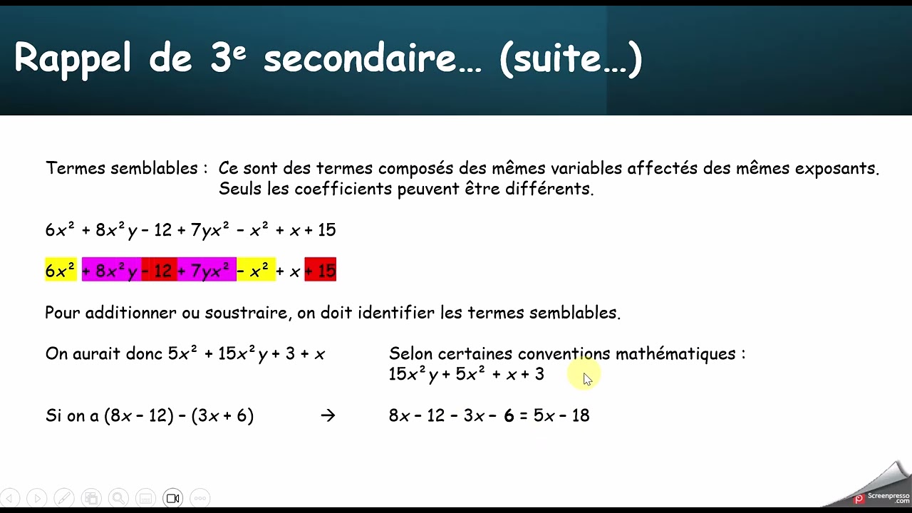 Opérations polynomes rappel