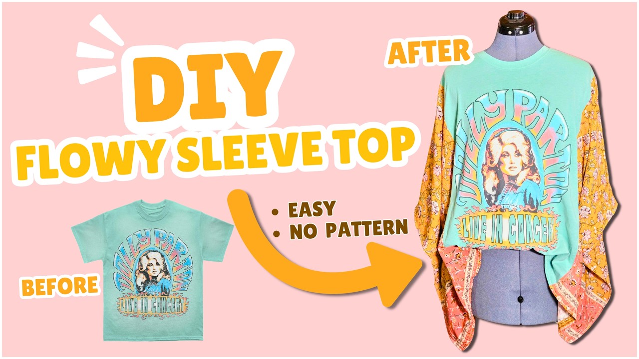 Easy Flowy Sleeve Upcycled Top | No Pattern Needed | Beginner Friendly DIY
