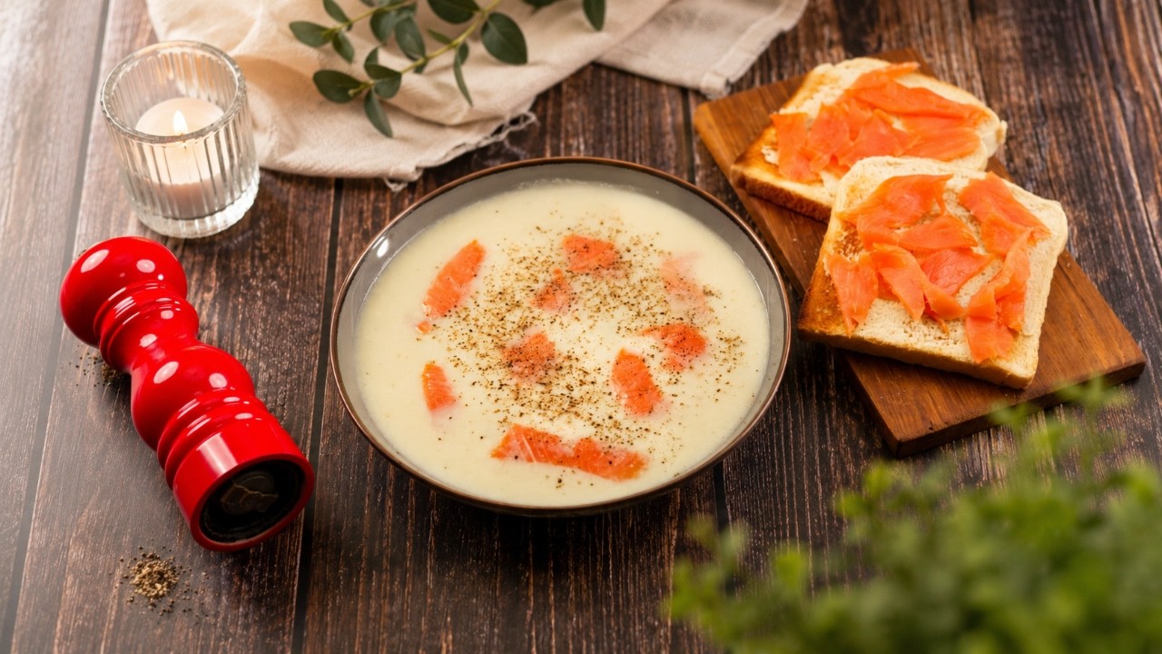 BLUMENKOHLSUPPE MIT LACHS  –  🥦 🍲 🐟 CREMIG, ZART & GESUND