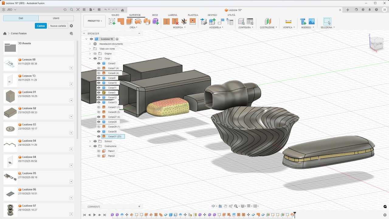 FUSION - Lezione 16 - Modellazione con Forme, Superfici e Solidi, Converti T-Splines, B-Rep, Mesh 3D