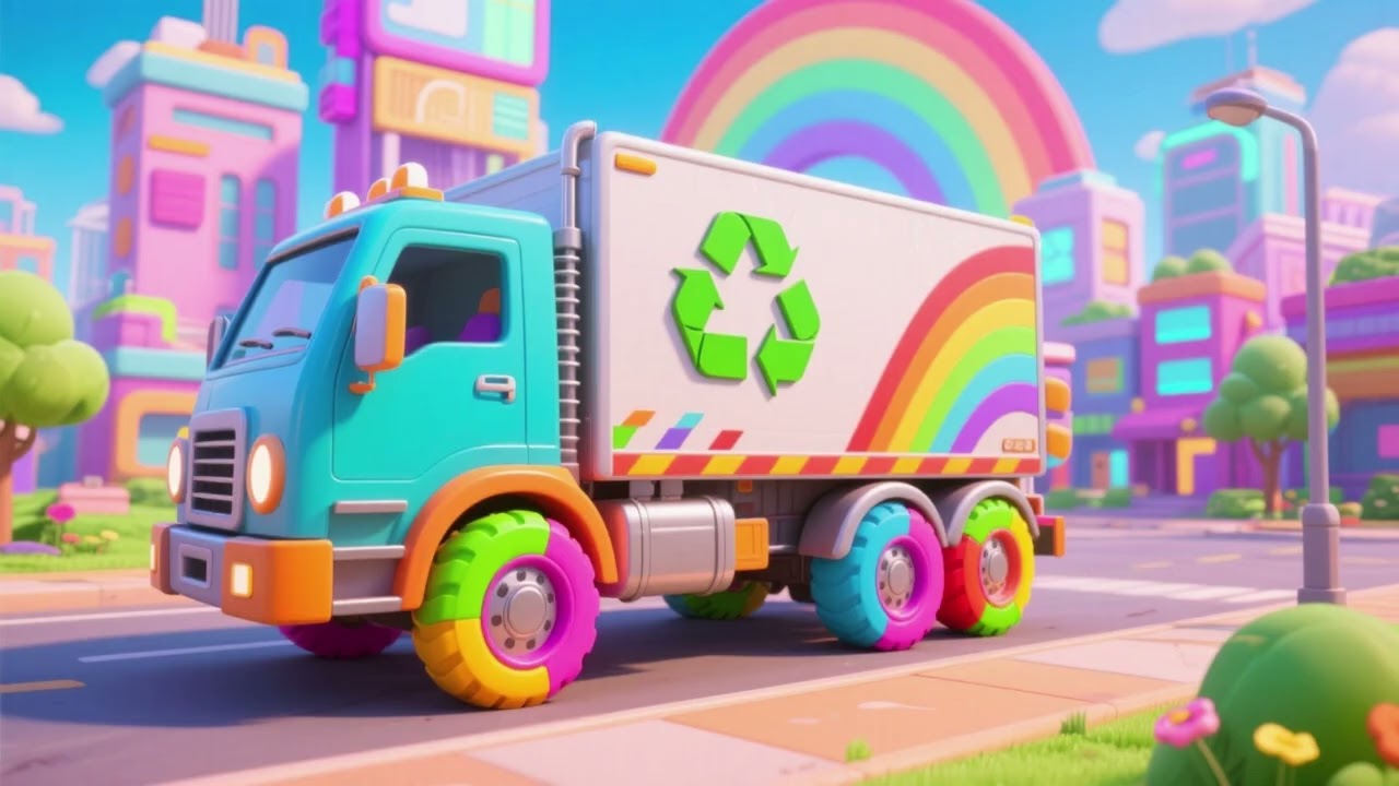 🚛🌈♻️ Ruedas del camión de reciclaje en Rainbow City | Canciones Infantiles y Rimas para Niños 🎵