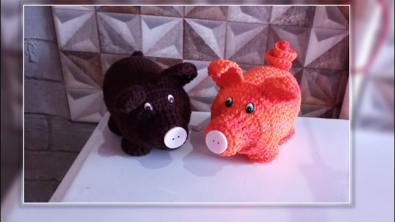 porquinho de crochê para peso de porta