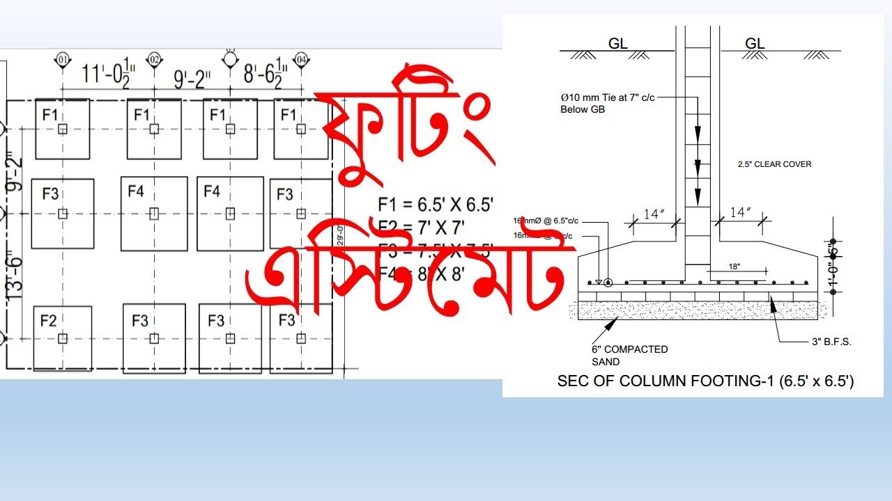Footing estimate - Estimate footing and its quantity. Civil engineering estimate.