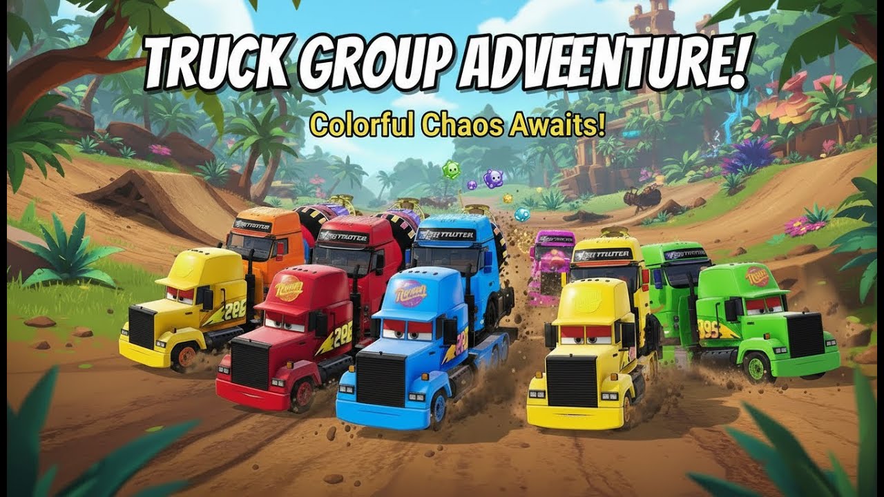 GARAGE WITH COLORS 🚛 COLORFUL MIXER TRUCK & DOUBLE FLATBED TRAILER #truckvideo #garagetruckid