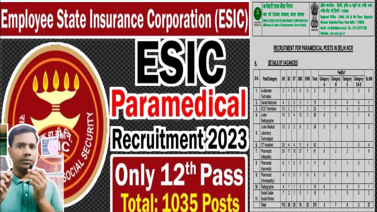 ESIC Paramedical Staff Recruitment 2023: Bumper Vacancy. Website: www.esic.gov.in