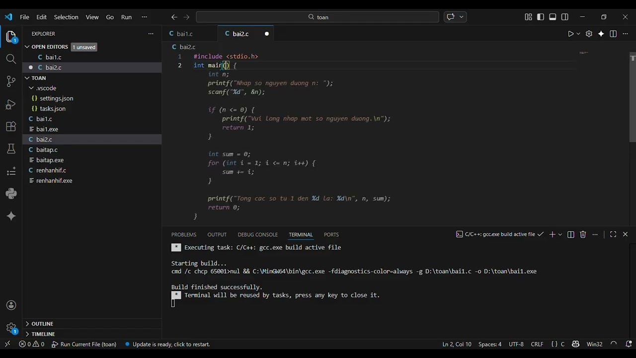 ● bai1 c toan Visual Studio Code