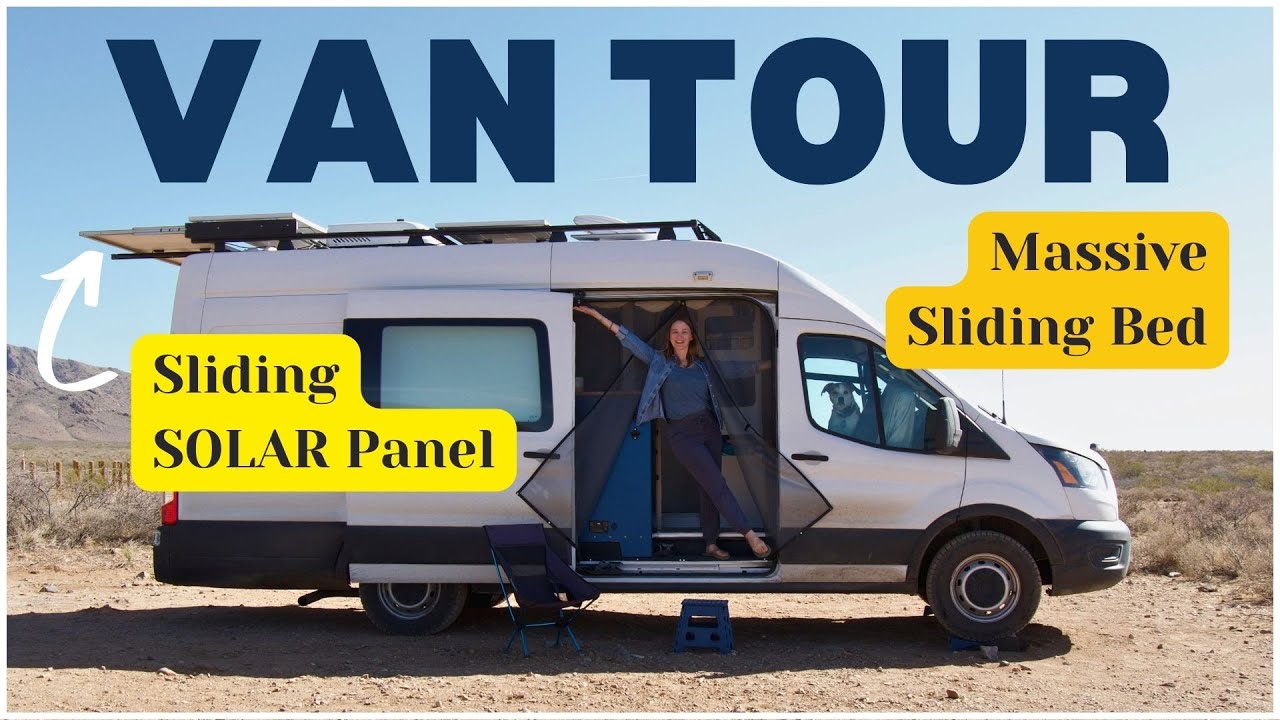 VAN TOUR | Ford Transit with Massive Sliding Bed and Sliding Solar Panel